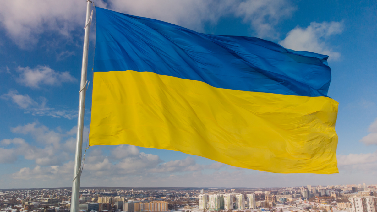 Ukrainian flag blowing in the wind