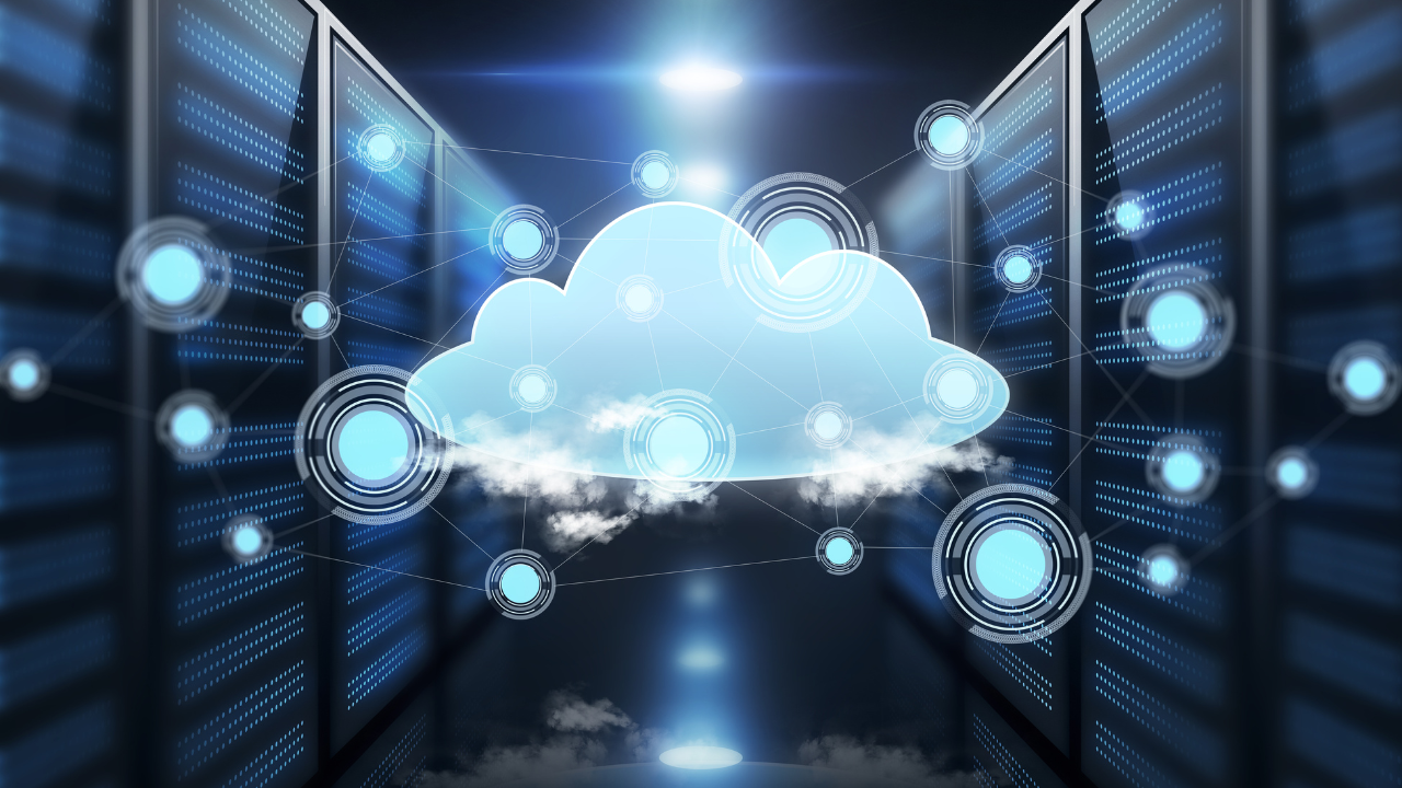 Tech cloud icon with cyber background