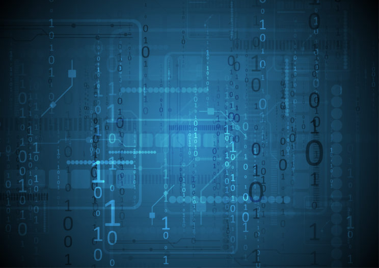 Dark blue technology background with binary code