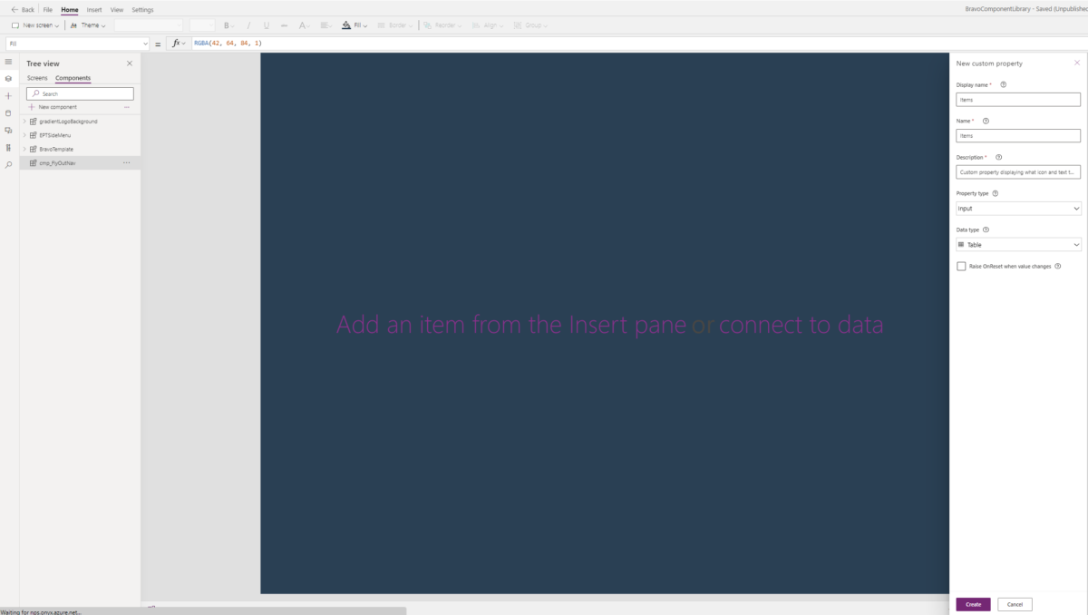 New custom input property called Items screenshot
