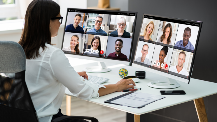 Business Woman Watching Webinar